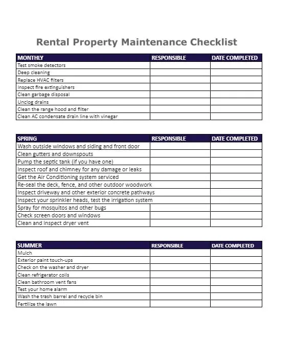 Rental Maintenance Checklist